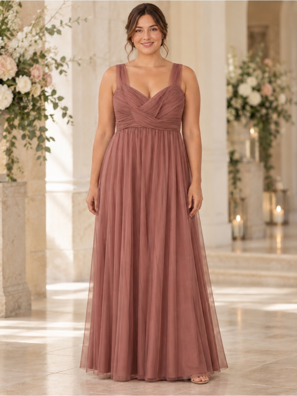 Amsale Dusty Rose Chiffon Bridesmaid Formal Maxi Gown Dress Size 14